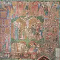 Wall painting c. 1380–90 from Toruń in Poland. Unusually, a Crucifixion occupies the middle of the Tree, with Christ in Glory above.