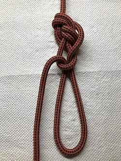 Truckers' Hitch With Figure-eight loop as upper loop. A directional figure-eight loop could be more suitable.