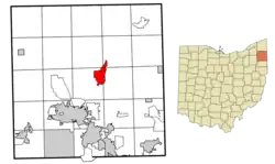 Location of Cortland in Trumbull County, Ohio.