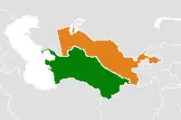 Map indicating locations of Turkmenistan and Uzbekistan