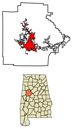 Location of Tuscaloosa in Tuscaloosa County, Alabama
