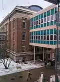 A skyway between Lind Hall and the Mechanical Engineering Building, as seen from inside the latter