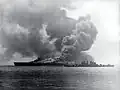 Bunker Hill burning, with Pasadena giving assistance on 11 May 1945