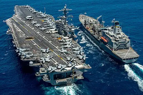 The USNS Yukon (right) replenishing the USS Carl Vinson (left)