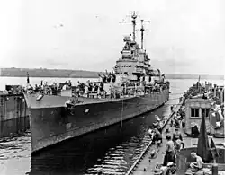 Columbia docked in Artisan ABSD-1 at Espiritu Santo in January 1944