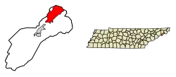Location of Unicoi in Unicoi County, Tennessee.
