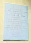 Plaque commemorating the dedication by Pope Pius XII