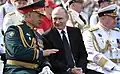 Shoigu in closed collar parade uniform (debuted 2017 in the Moscow Victory Day Parade, introduced beginning 2018)