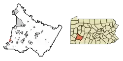 Location of Sutersville in Westmoreland County, Pennsylvania.