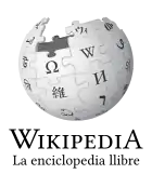 Wikipedia logo displaying the name "Wikipedia" and its slogan: "The Free Encyclopedia" below it, in Asturian