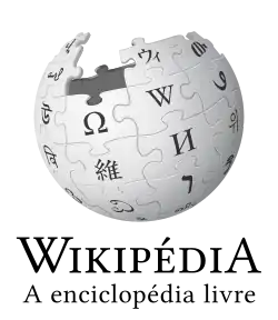 Wikipedia logo displaying the name "Wikipedia" and its slogan: "The Free Encyclopedia" below it, in Portuguese