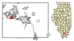 Location of Crainville in Williamson County, Illinois.