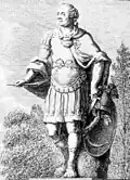 Marble statue of Winterfeldt (1777) depicted on copper (1778)