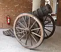 European wooden cannon. Muzzle diameter: 90&nbsp;mm. Wooden barrel with thin iron insert and iron rings supporting the barrel. Germanisches Nationalmuseum Nuremberg