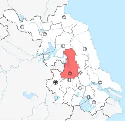 Location of Yangzhou administrative area in Jiangsu