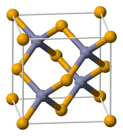 The unit cell of a zinc telluride crystal.
