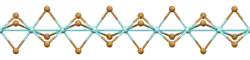 Ball-and-stick model of a polymer chain of face-sharing octahedra in the crystal structure of zirconium(III) bromide