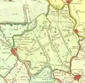 Map of the Mastenbroek polder in about 1750. The village of Mastenbroek can be seen in the middle of the polder ("Mastenbroecker kerck", Mastenbroek church).