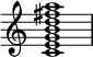 {
\override Score.TimeSignature #'stencil = ##f
\relative c' {
\clef treble
\time 4/4
\key c \major
<c e g b d fis a>1
} }