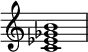 {
\override Score.TimeSignature #'stencil = ##f
\relative c' {
\clef treble \time 4/4
<c es ges b>1
} }