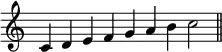 {
\override Score.TimeSignature #'stencil = ##f
\relative c' {
\clef treble
\time 9/4
c4 d e f g a b c2 \bar "||"
} }