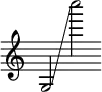  { \override Score.TimeSignature #'stencil = ##f \time 4/2 g2 \glissando  c''''2 } 