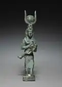 Ancient Egyptian statuette of Isis and Horus; 305–30&nbsp;BCE; solid cast of bronze; 4.8 × 10.3&nbsp;cm; Cleveland Museum of Art (Cleveland, Ohio, US)