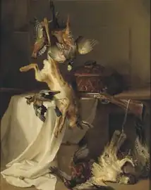 Still Life with a Rifle, Hare and Bird "Fire" (1720), 144 x 116&nbsp;cm., Nationalmuseum